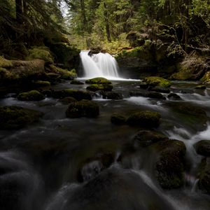 Превью обои водопад, камни, поток, мох, вода