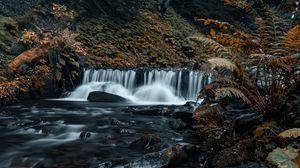 Превью обои водопад, камни, поток, скалы, трава