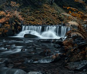 Превью обои водопад, камни, поток, скалы, трава