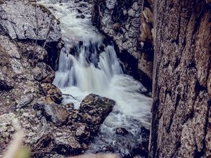 Превью обои водопад, камни, река, течение
