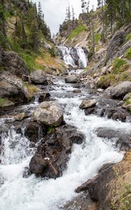 Превью обои водопад, камни, река, природа