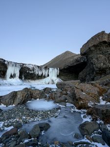 Превью обои водопад, камни, скала, лед, пейзаж