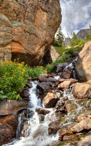 Превью обои водопад, камни, скалы, поток, вода