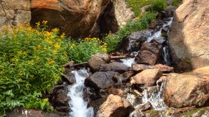 Превью обои водопад, камни, скалы, поток, вода
