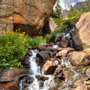 Превью обои водопад, камни, скалы, поток, вода