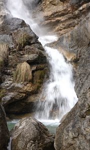 Превью обои водопад, камни, скалы, поток, брызги