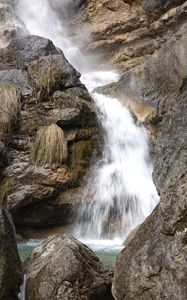 Превью обои водопад, камни, скалы, поток, брызги