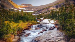 Превью обои водопад, камни, течение