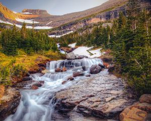 Превью обои водопад, камни, течение