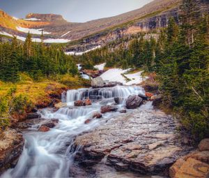 Превью обои водопад, камни, течение