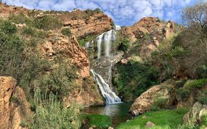 Превью обои водопад, камни, трава, пейзаж