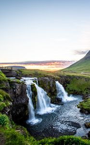 Превью обои водопад, камни, трава, мох