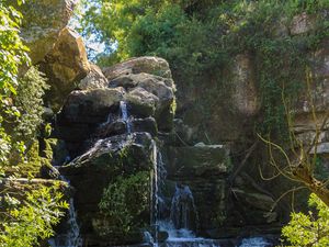 Превью обои водопад, камни, ветки, природа