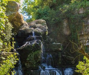 Превью обои водопад, камни, ветки, природа