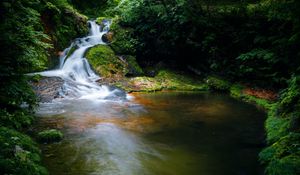 Превью обои водопад, камни, вода, природа, пейзаж, мох