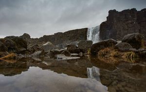 Превью обои водопад, камни, вода, скалы