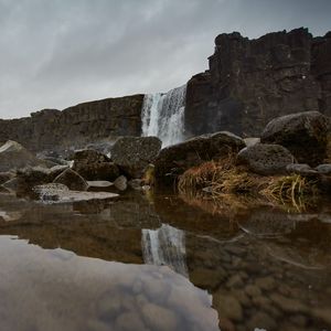 Превью обои водопад, камни, вода, скалы