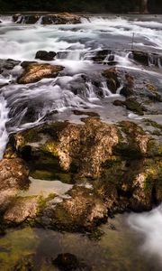 Превью обои водопад, камни, вода, мох, поток