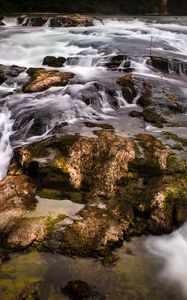 Превью обои водопад, камни, вода, мох, поток