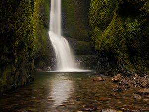 Превью обои водопад, камни, вода, дно