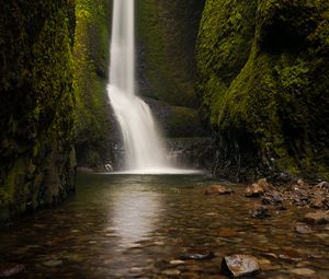 Превью обои водопад, камни, вода, дно