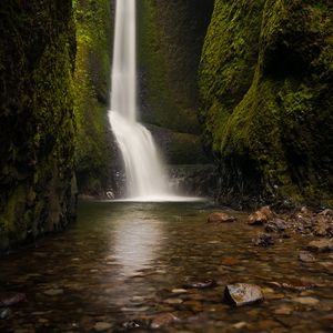 Превью обои водопад, камни, вода, дно