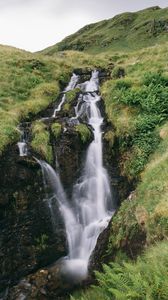 Превью обои водопад, камни, вода, трава, пейзаж