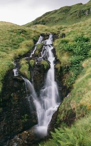 Превью обои водопад, камни, вода, трава, пейзаж