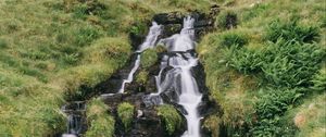 Превью обои водопад, камни, вода, трава, пейзаж