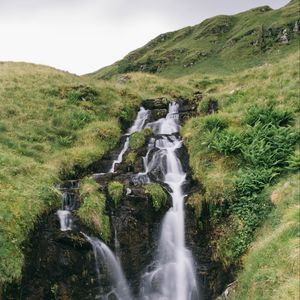 Превью обои водопад, камни, вода, трава, пейзаж