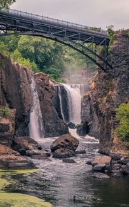 Превью обои водопад, камни, вода, мост