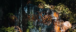 Превью обои водопад, камни, вода, шары, природа
