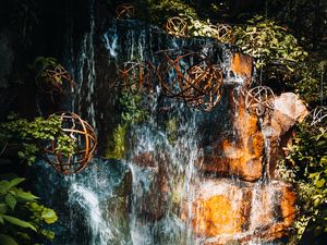 Превью обои водопад, камни, вода, шары, природа