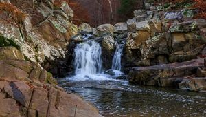 Превью обои водопад, камни, вода, пена, природа