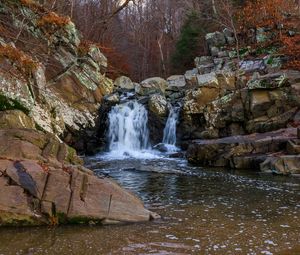 Превью обои водопад, камни, вода, пена, природа