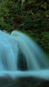 Превью обои водопад, камни, зелень, тень