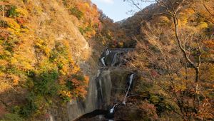 Превью обои водопад, каскад, горы, деревья