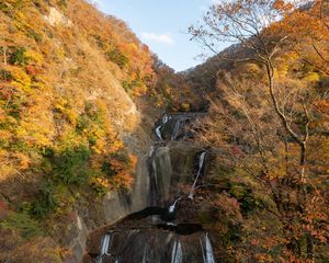 Превью обои водопад, каскад, горы, деревья