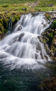 Превью обои водопад, каскад, камни, трава