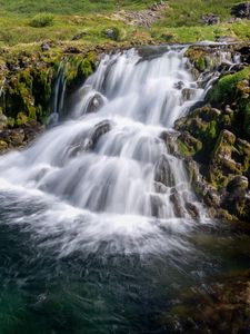 Превью обои водопад, каскад, камни, трава