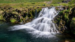 Превью обои водопад, каскад, камни, трава