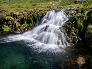 Превью обои водопад, каскад, камни, трава