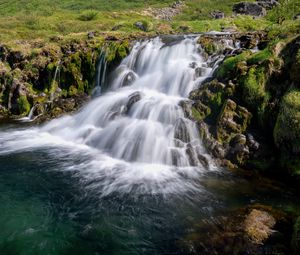 Превью обои водопад, каскад, камни, трава