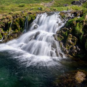 Превью обои водопад, каскад, камни, трава