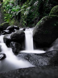 Превью обои водопад, каскад, камни, долгая выдержка