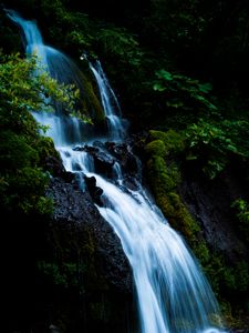 Превью обои водопад, каскад, камни, мох, природа