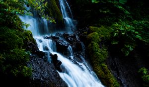 Превью обои водопад, каскад, камни, мох, природа
