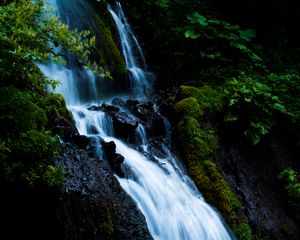 Превью обои водопад, каскад, камни, мох, природа