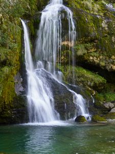 Превью обои водопад, каскад, камни, мох, пейзаж