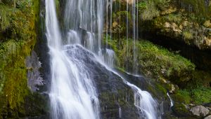 Превью обои водопад, каскад, камни, мох, пейзаж